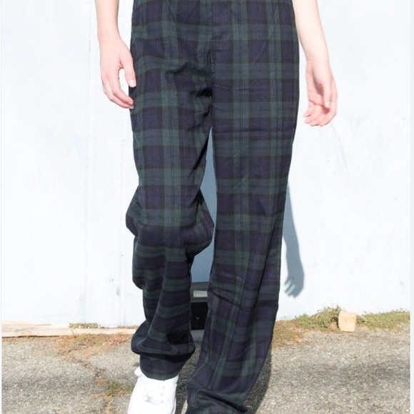 Brandy Melville Checkered Plaid Pants - Navy and Green - Picture 1 of 10